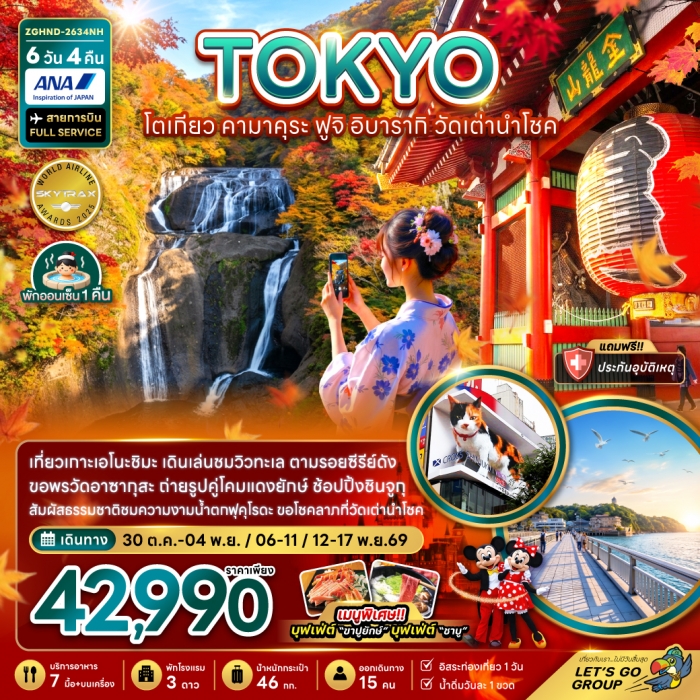 ทัวร์โตเกียว คามาคุระ ฟูจิ อิบารากิ วัดเต่านำโชค (เที่ยวอิสระ 1 วัน) 6 วัน 4 คืน