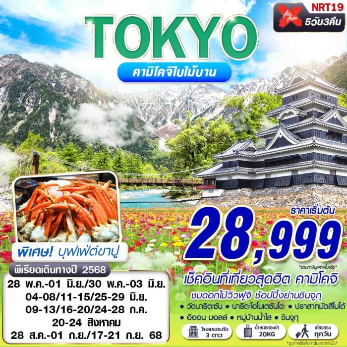 ทัวร์ญี่ปุ่น โตเกียว TOKYO คามิโคจิใบไม้บาน เที่ยวเต็ม 5 วัน 3 คืน 